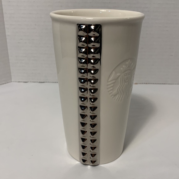 Starbucks Ceramic White Tumbler With Silver Studs 2014 - Picture 2 of 5